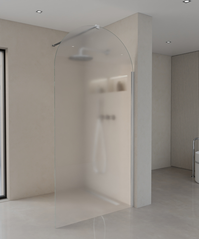 Santana Fixed Rounded Ice Glass Shower Screen - Chrome