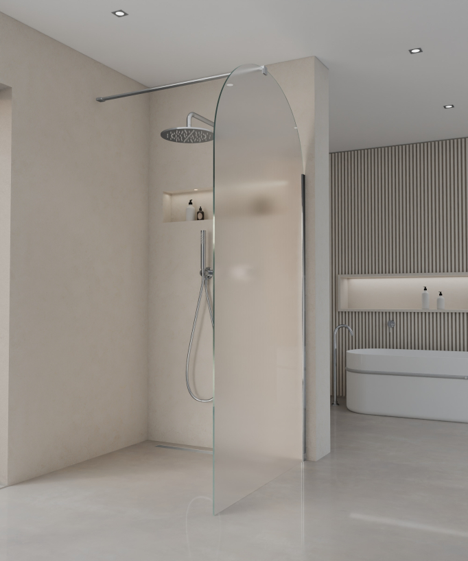 Santana Fixed Rounded Ice Glass Shower Screen - Chrome