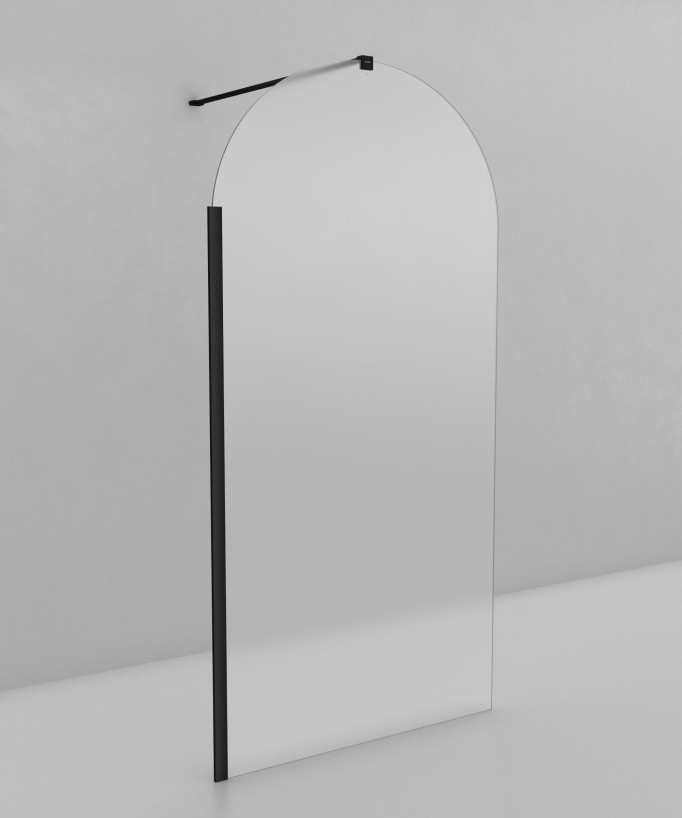 Santana Fixed Rounded Ice Glass Shower Screen - Black