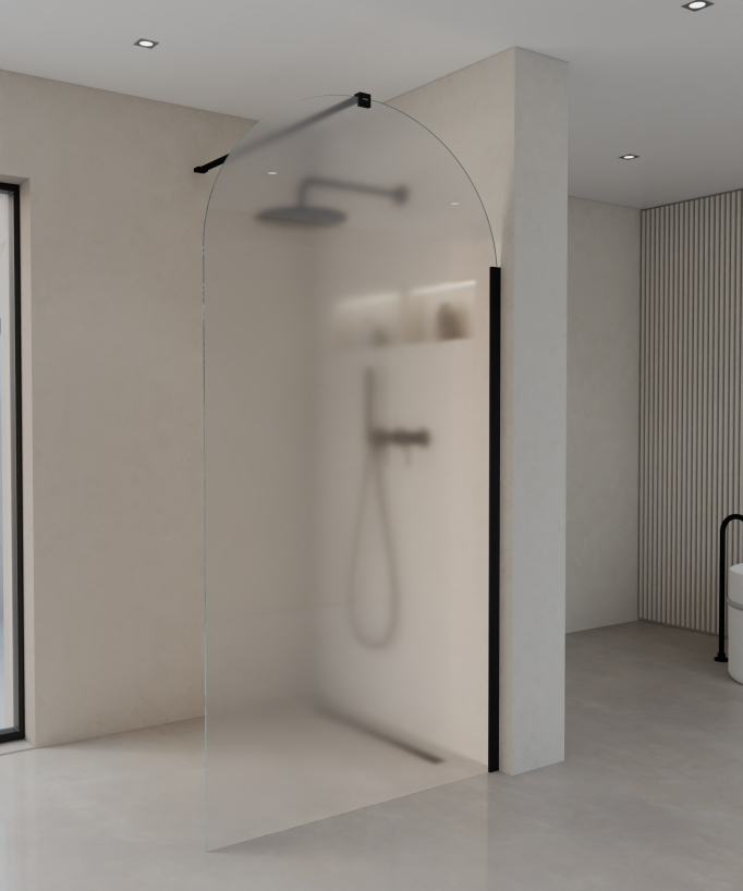 Santana Fixed Rounded Ice Glass Shower Screen - Black