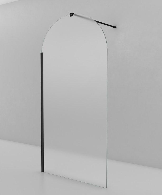 Santana Fixed Rounded Ice Glass Shower Screen - Black