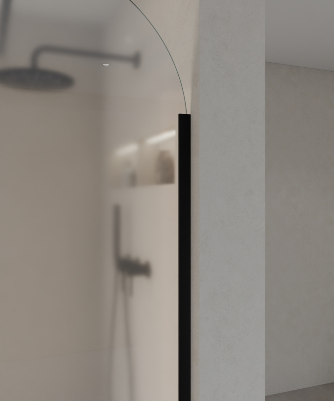 Santana Fixed Rounded Ice Glass Shower Screen - Black