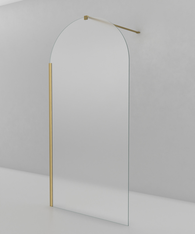 Santana Fixed Rounded Ice Glass Shower Screen - Brushed Gold