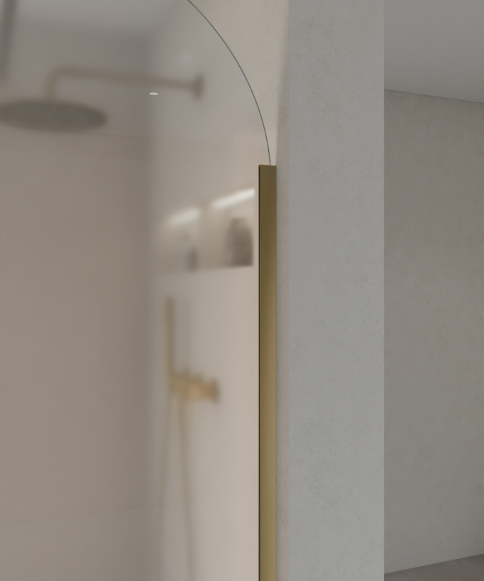 Santana Fixed Rounded Ice Glass Shower Screen - Brushed Gold
