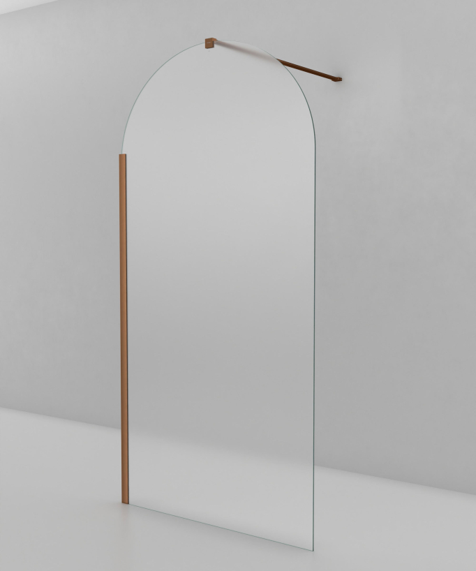 Santana Fixed Rounded Ice Glass Shower Screen - Brushed Rose Gold