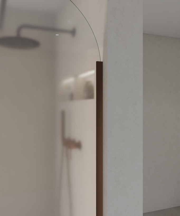 Santana Fixed Rounded Ice Glass Shower Screen - Brushed Rose Gold