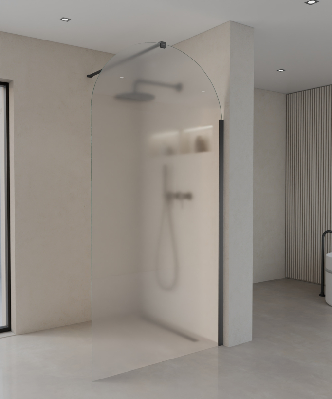 Santana Walk-in Rounded Ice Glass Shower Screen - Gunmetal