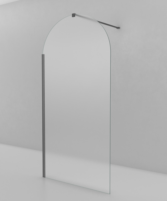 Santana Walk-in Rounded Ice Glass Shower Screen - Gunmetal