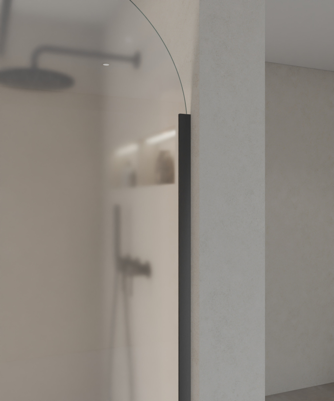 Santana Walk-in Rounded Ice Glass Shower Screen - Gunmetal