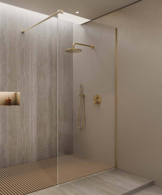 Lixa Reversible Safety Glass Shower Screen - Brushed Gold Profile