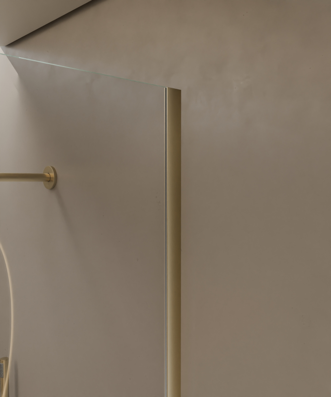 Lixa Reversible Safety Glass Shower Screen - Brushed Gold Profile