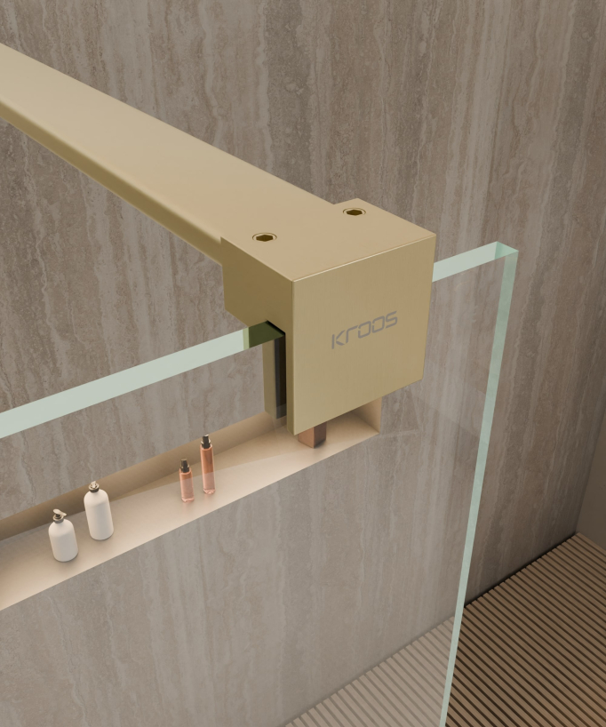 Lixa Reversible Safety Glass Shower Screen - Brushed Gold Profile