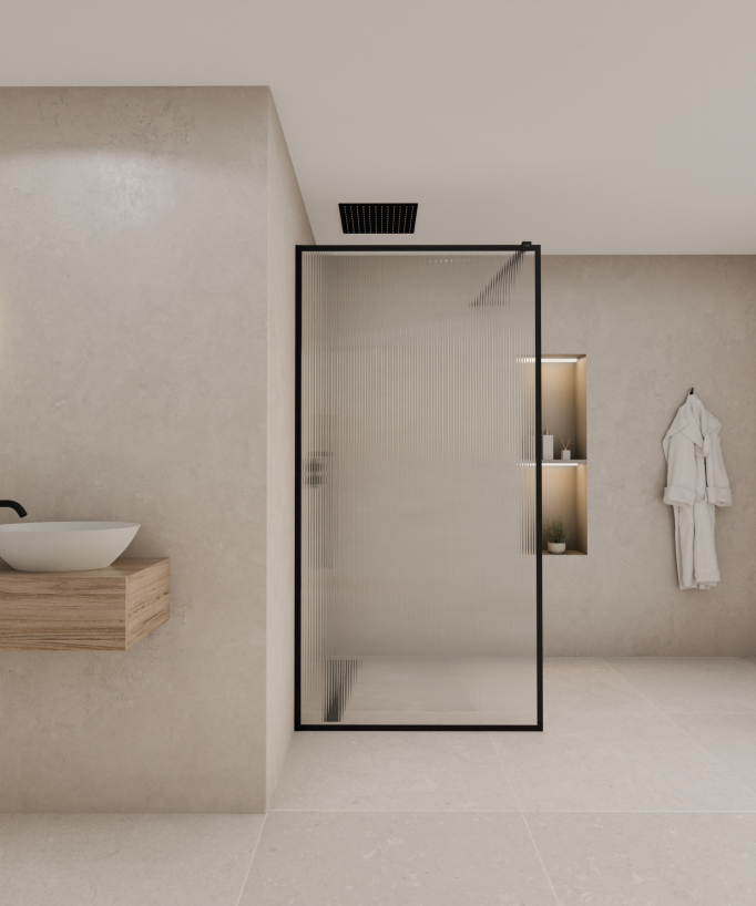 Sintra - Paroi de douche fixe en verre cannelé, cadre noir