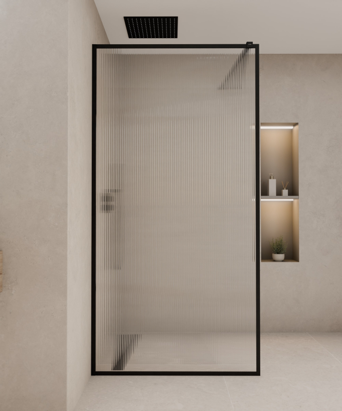 Sintra - Paroi de douche fixe en verre cannelé, cadre noir