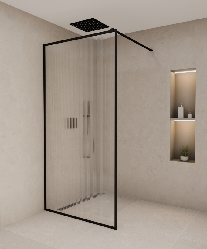 Sintra - Paroi de douche fixe en verre cannelé, cadre noir