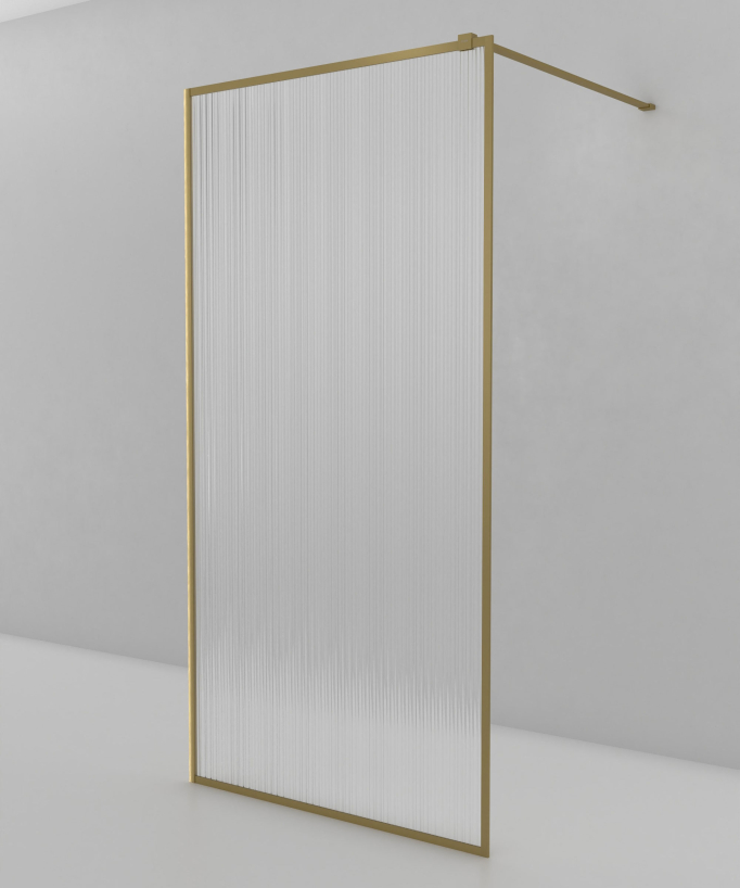 Sintra - Fixed Shower Panel with Brushed Gold Profiles and Fluted Glass