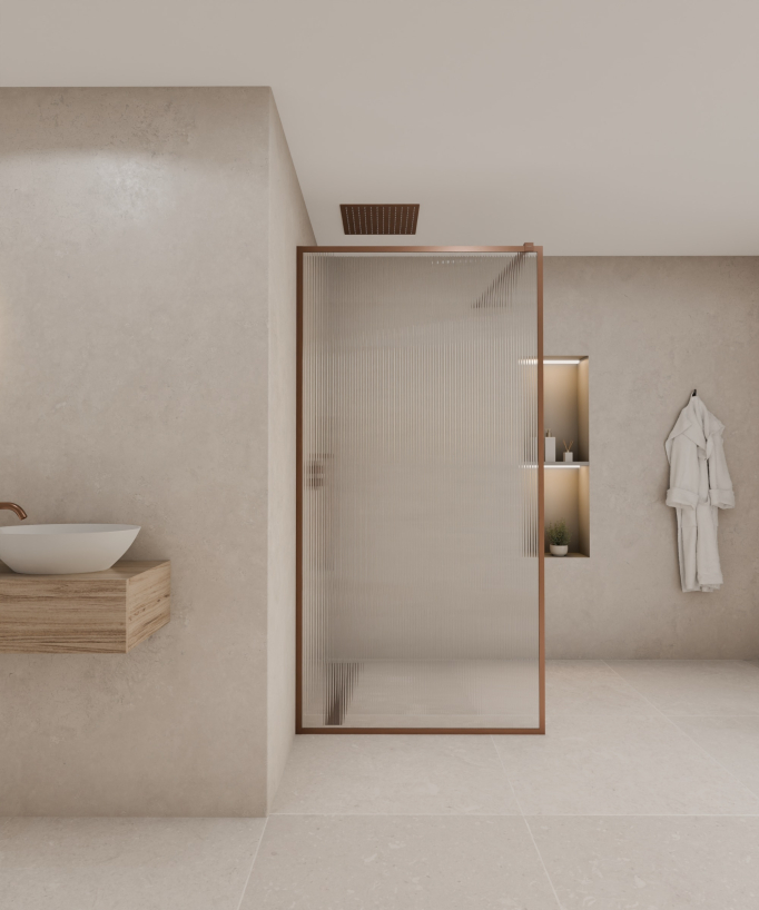 Sintra - Walk-in Shower Screen, Brushed Rose Gold Finish