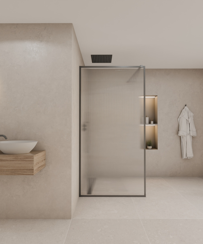 Sintra - Paroi de douche verre cannelé, cadre gunmetal