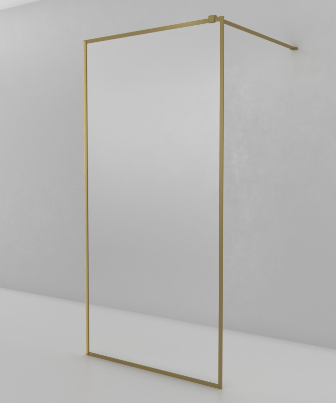 Evora - Fixed Shower Screen in Clear Glass, Brushed Gold Frame