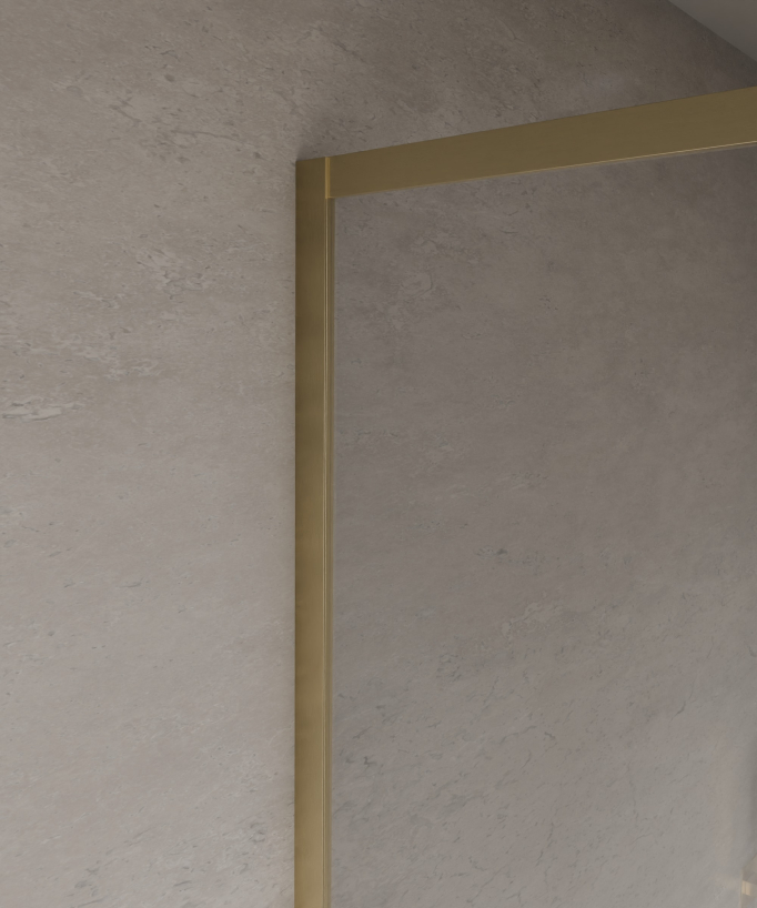Evora - Fixed Shower Screen in Clear Glass, Brushed Gold Frame