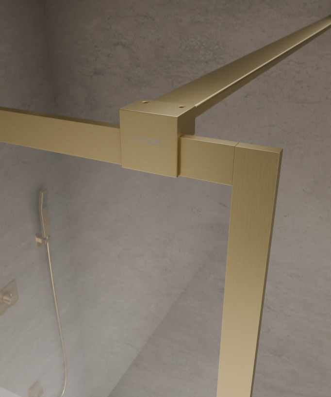 Evora - Fixed Shower Screen in Clear Glass, Brushed Gold Frame