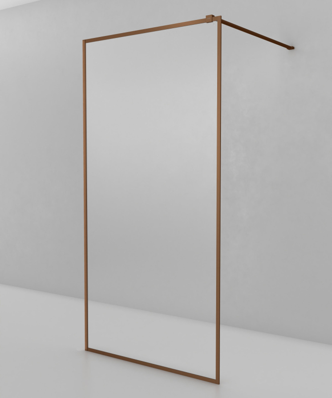 Evora - Fixed Shower Screen in Clear Glass, Brushed Rose Gold Frame