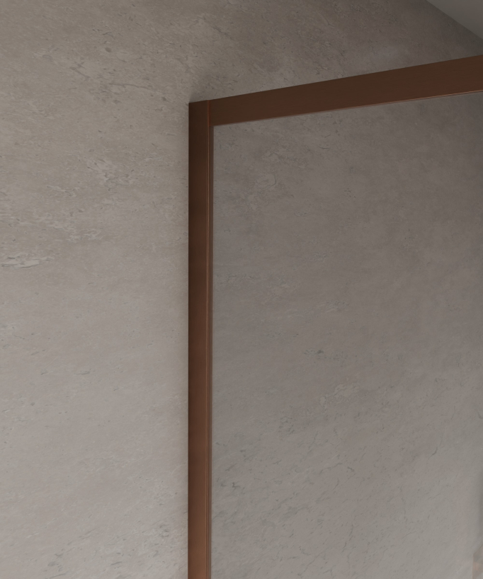 Evora - Fixed Shower Screen in Clear Glass, Brushed Rose Gold Frame
