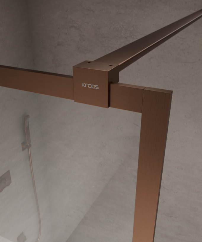 Evora - Fixed Shower Screen in Clear Glass, Brushed Rose Gold Frame