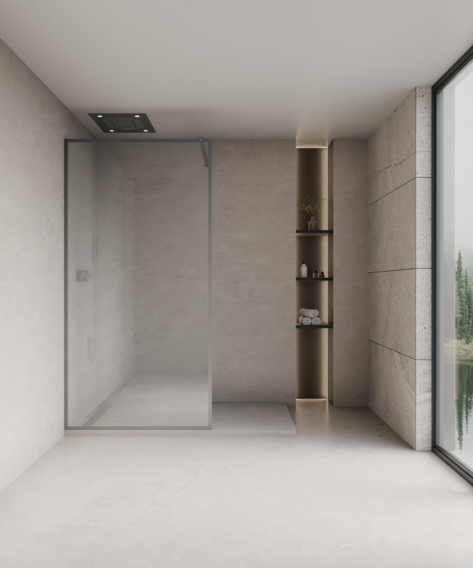 Evora - Fixed Shower Screen in Clear Glass, Gunmetal Frame
