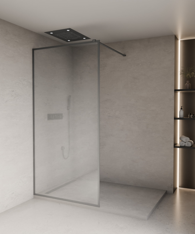 Evora - Fixed Shower Screen in Clear Glass, Gunmetal Frame