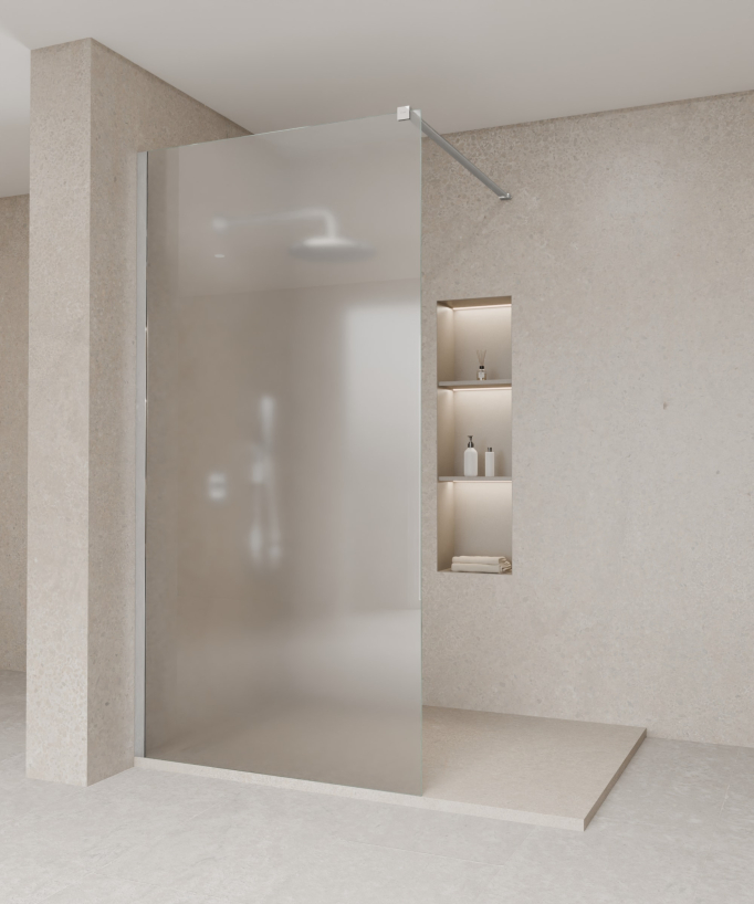 Tavira Fixed Ice Glass Shower Screen with Chrome Profile