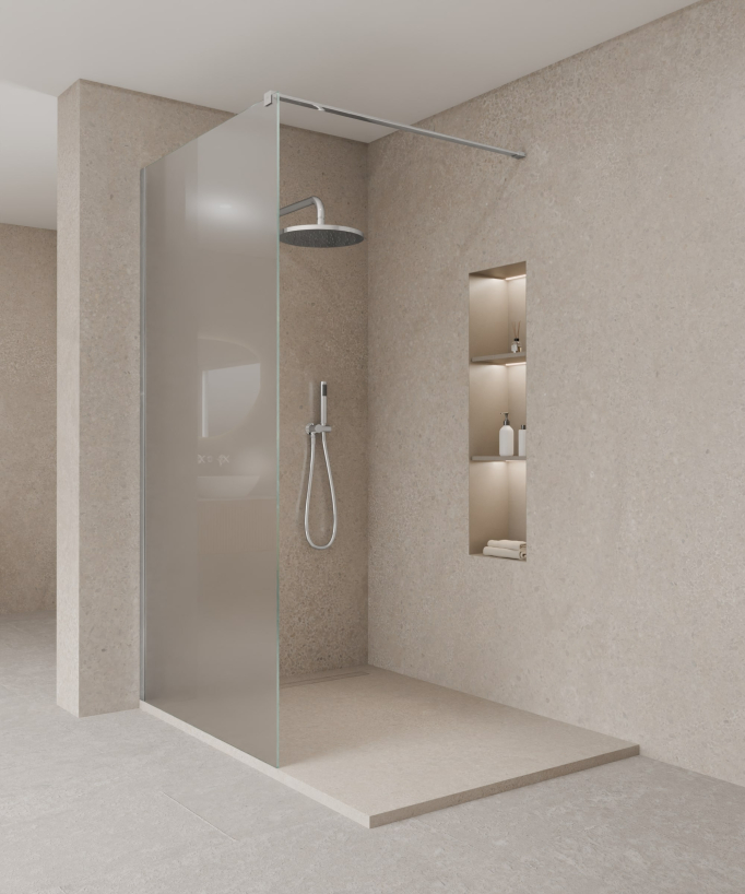 Tavira Fixed Ice Glass Shower Screen with Chrome Profile