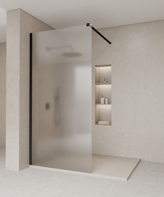 Tavira Fixed Ice Glass Shower Screen - Black