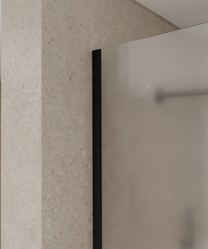 Tavira Fixed Ice Glass Shower Screen - Black