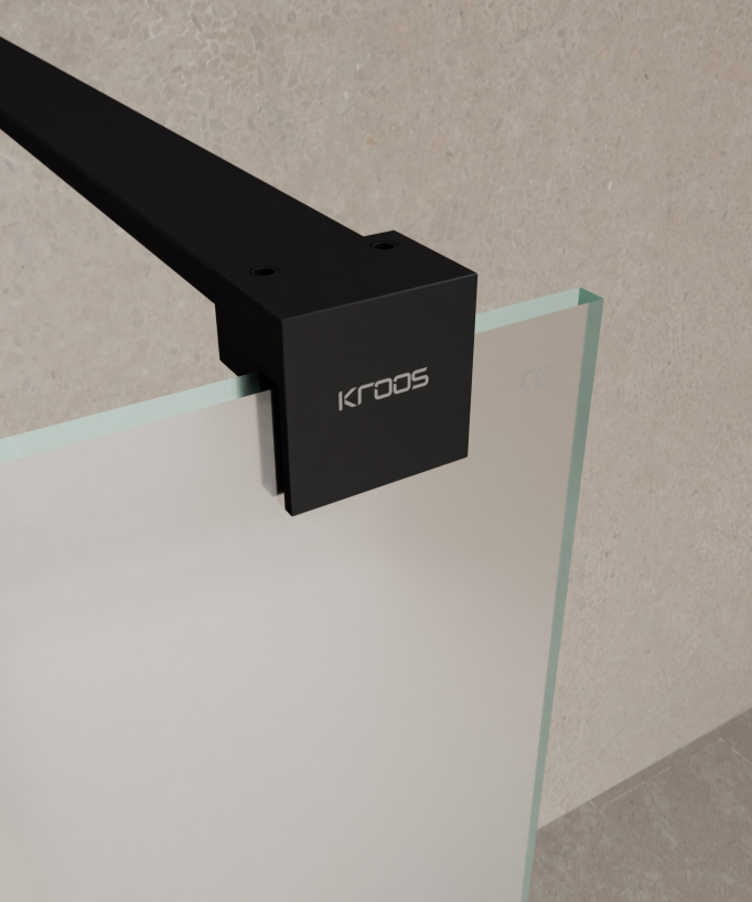 Tavira Fixed Ice Glass Shower Screen - Black