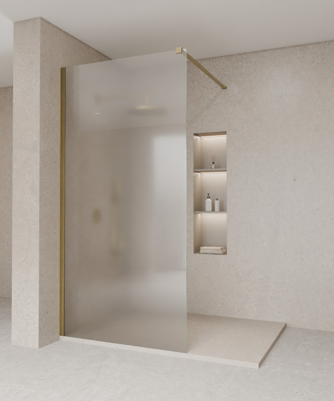 Tavira Fixed Ice Glass Shower Screen - Brushed Gold