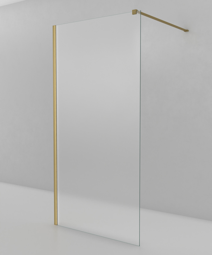 Tavira Fixed Ice Glass Shower Screen - Brushed Gold