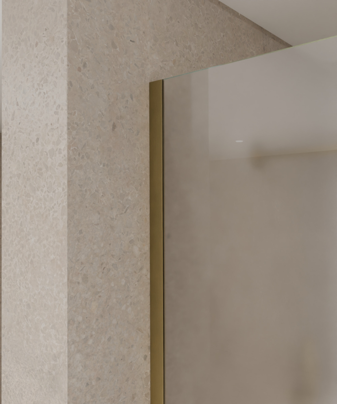 Tavira Fixed Ice Glass Shower Screen - Brushed Gold