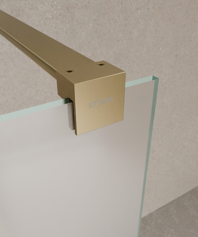 Tavira Fixed Ice Glass Shower Screen - Brushed Gold