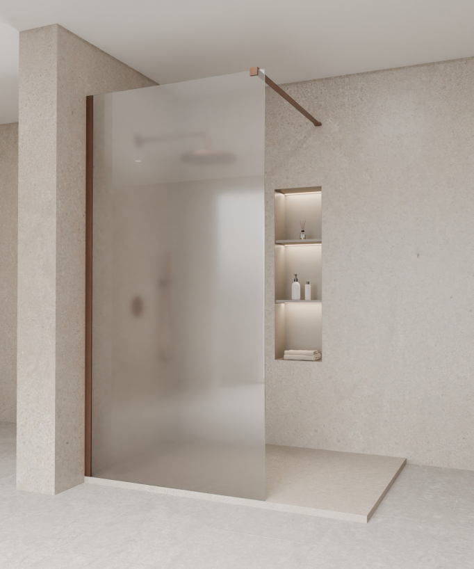 Tavira Wall-Mounted Ice Glass Shower Screen - Brushed Rose Gold