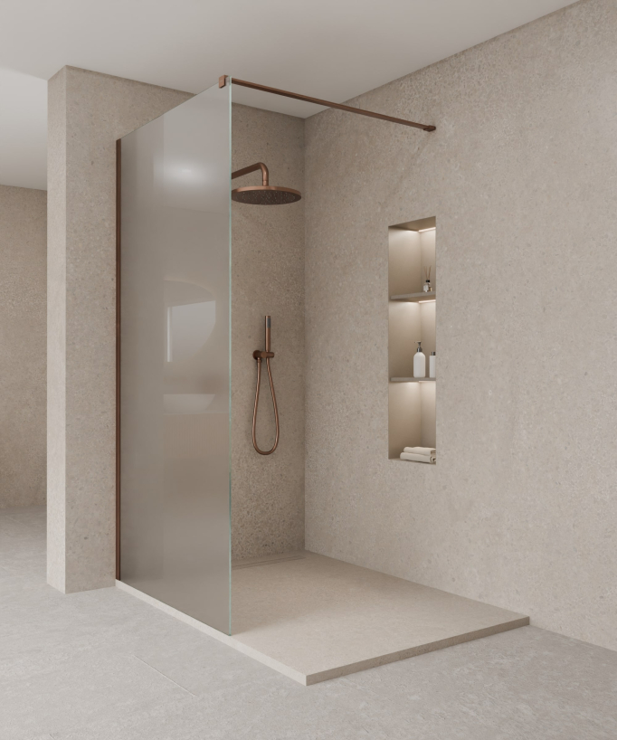Tavira Wall-Mounted Ice Glass Shower Screen - Brushed Rose Gold