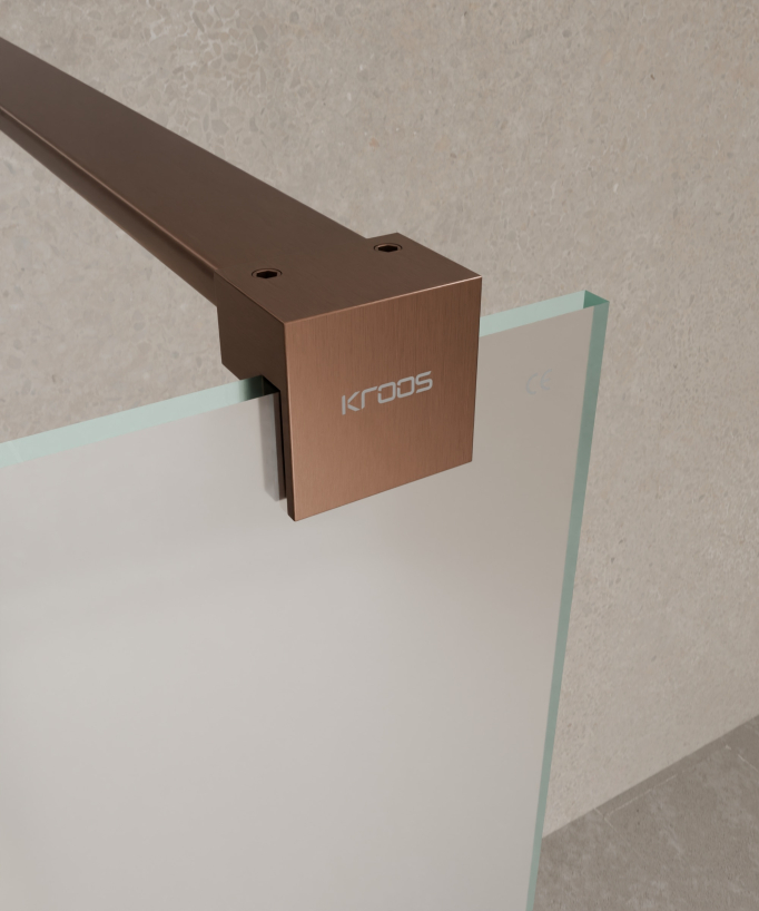 Tavira Wall-Mounted Ice Glass Shower Screen - Brushed Rose Gold