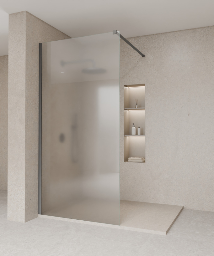 Tavira Fixed Ice Glass Shower Screen - Gunmetal Finish