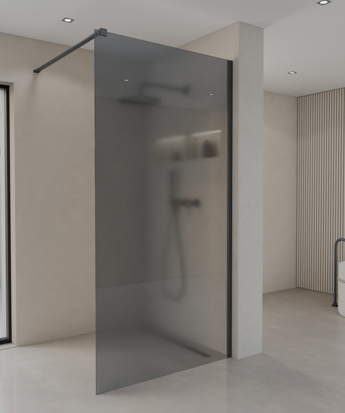 Seia Fixed Smoked Glass Shower Screen with Gunmetal Profile