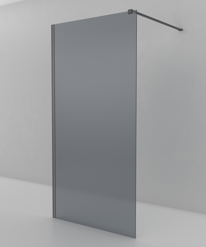 Seia Fixed Smoked Glass Shower Screen with Gunmetal Profile