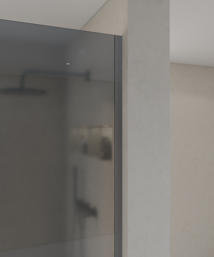 Seia Fixed Smoked Glass Shower Screen with Gunmetal Profile