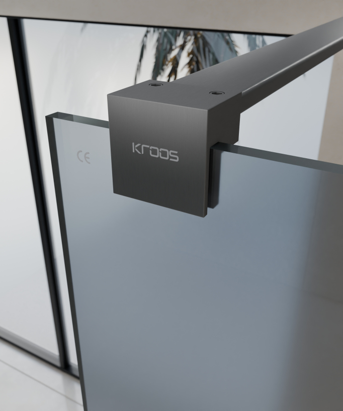 Seia Fixed Smoked Glass Shower Screen with Gunmetal Profile