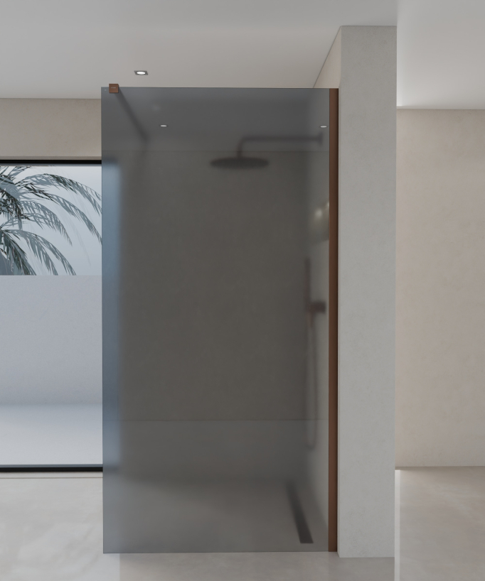 Paroi de douche Seia en verre fumé noir largeur de 70 à 120 cm et profilé or rose brossé ajustable