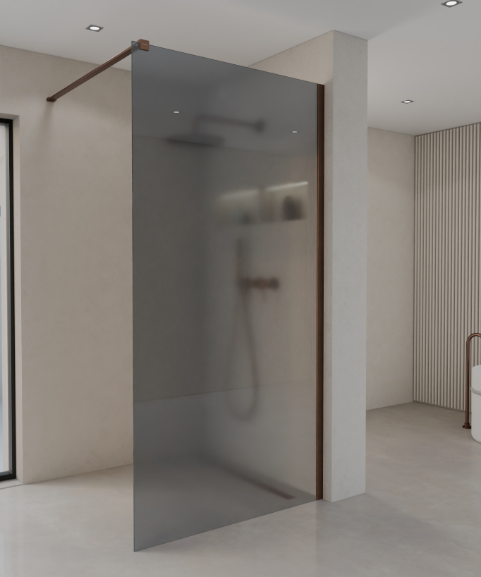 Seia Smoked Glass Shower Screen - Brushed Rose Gold Finish
