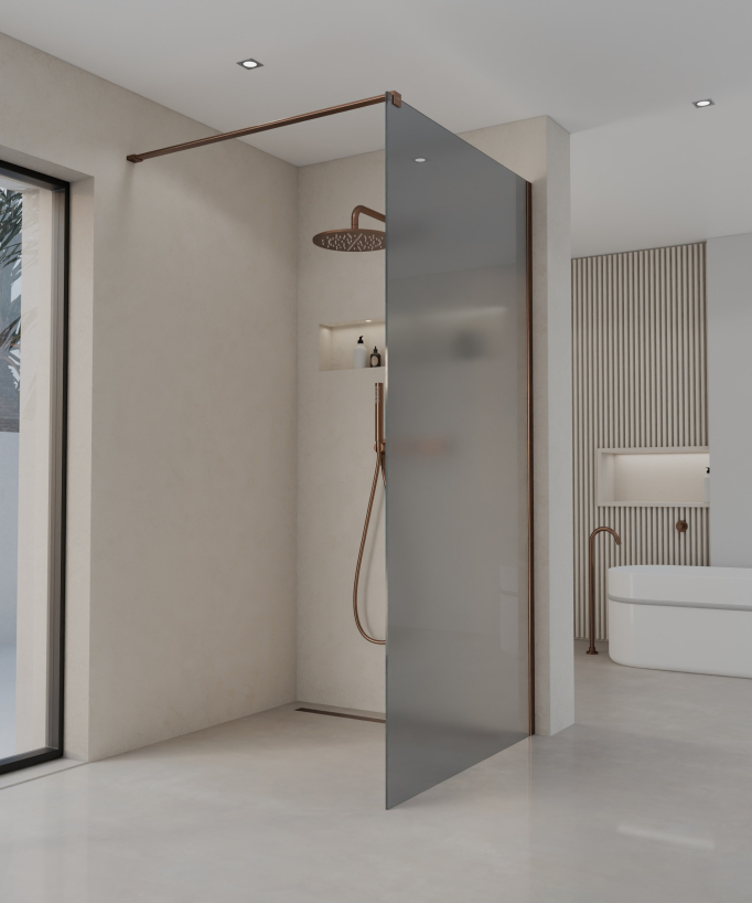 Seia Smoked Glass Shower Screen - Brushed Rose Gold Finish